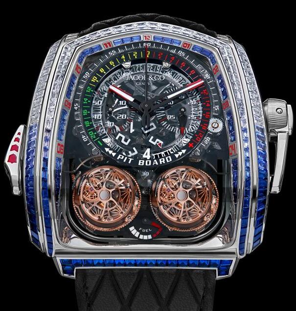 Jacob & Co TWIN TURBO FURIOUS BAGUETTE WHITE DIAMONDS & BLUE SAPPHIRES TT800.30.BB.UA.A Replica watch